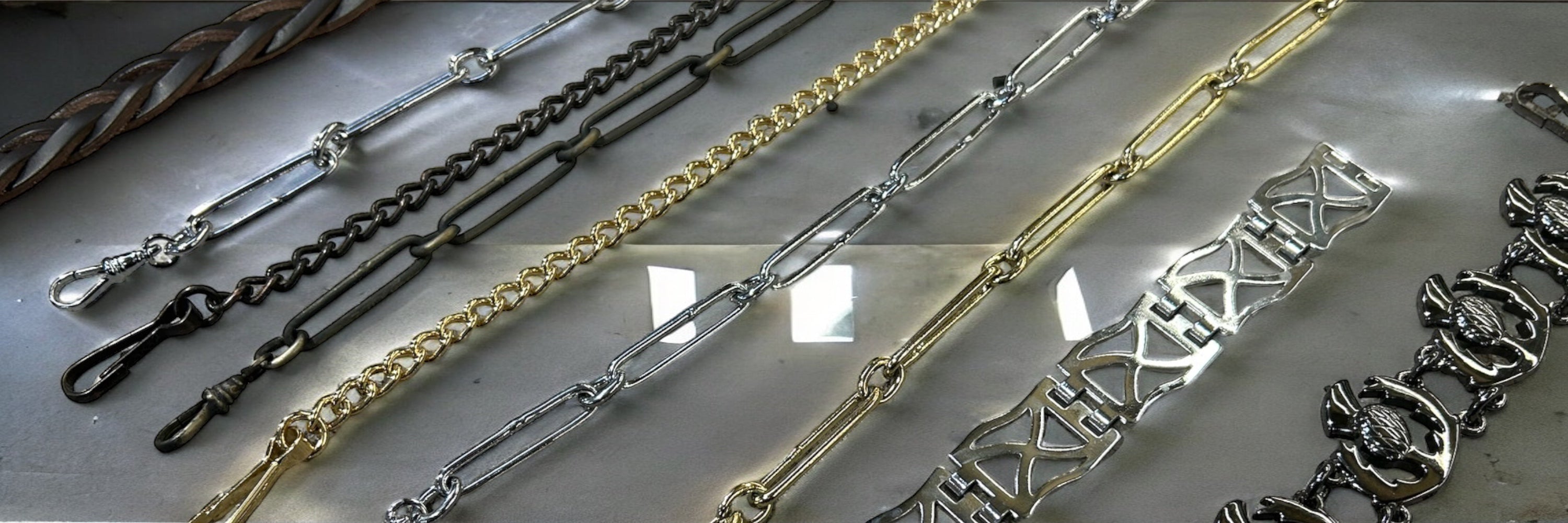 Browse through our collection of sporran chains and straps to accompany your Margaret Morrison Sporran.