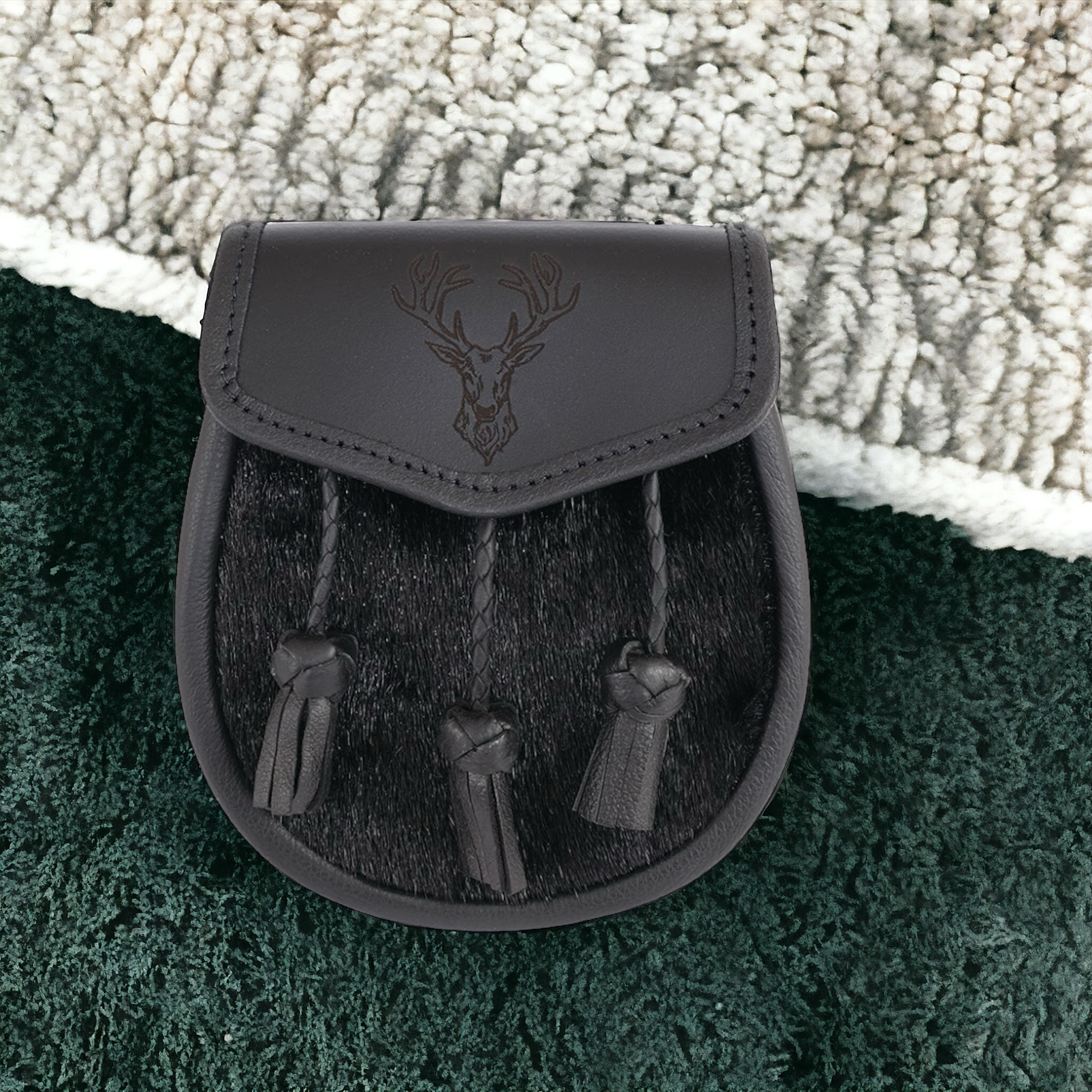 engraved stag leather sporran