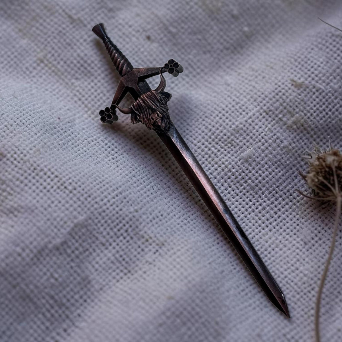 Highland Cow kilt Pin by Margaret Morrison in copper finish