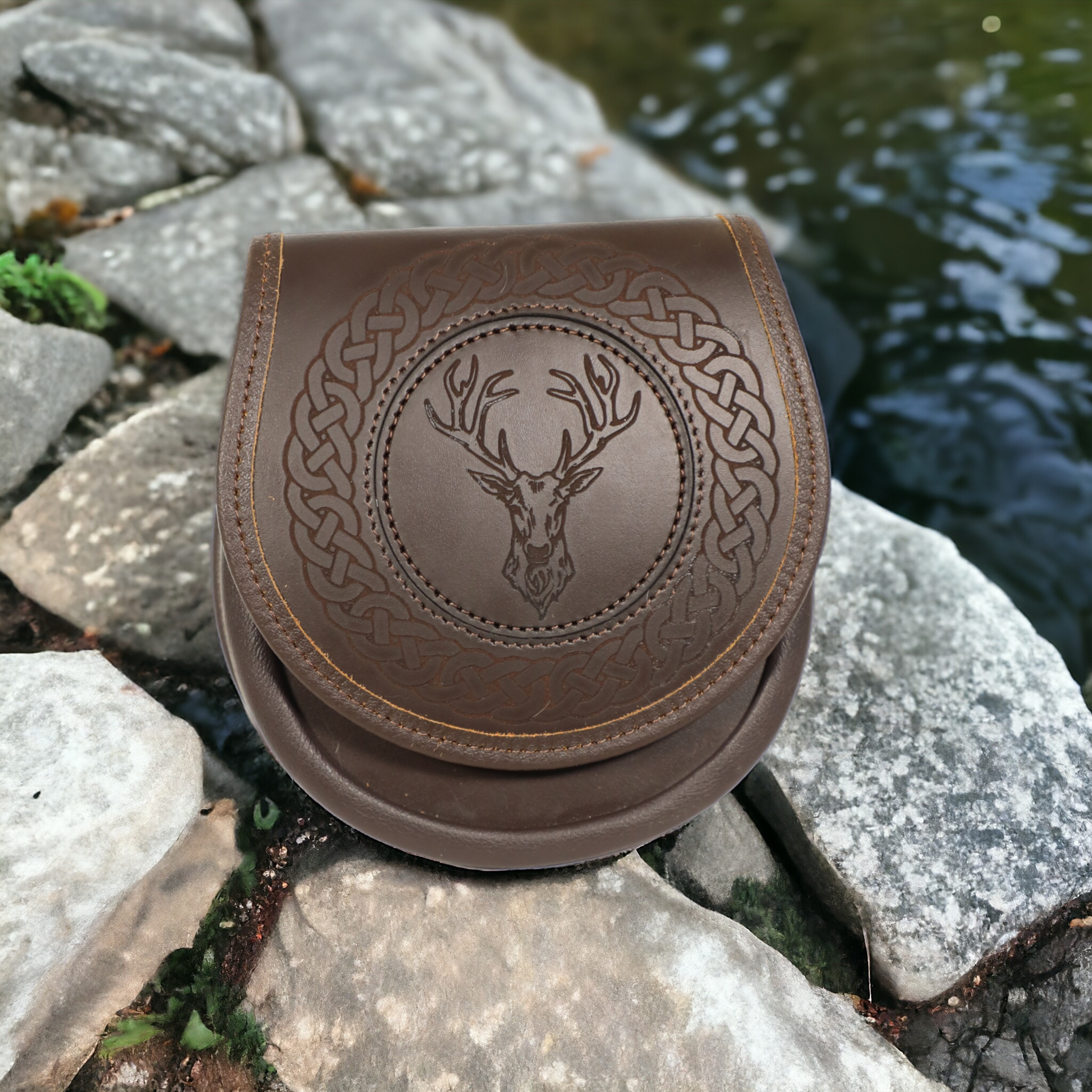 Jacobite Leather Daywear Sporran with Engraved Stag