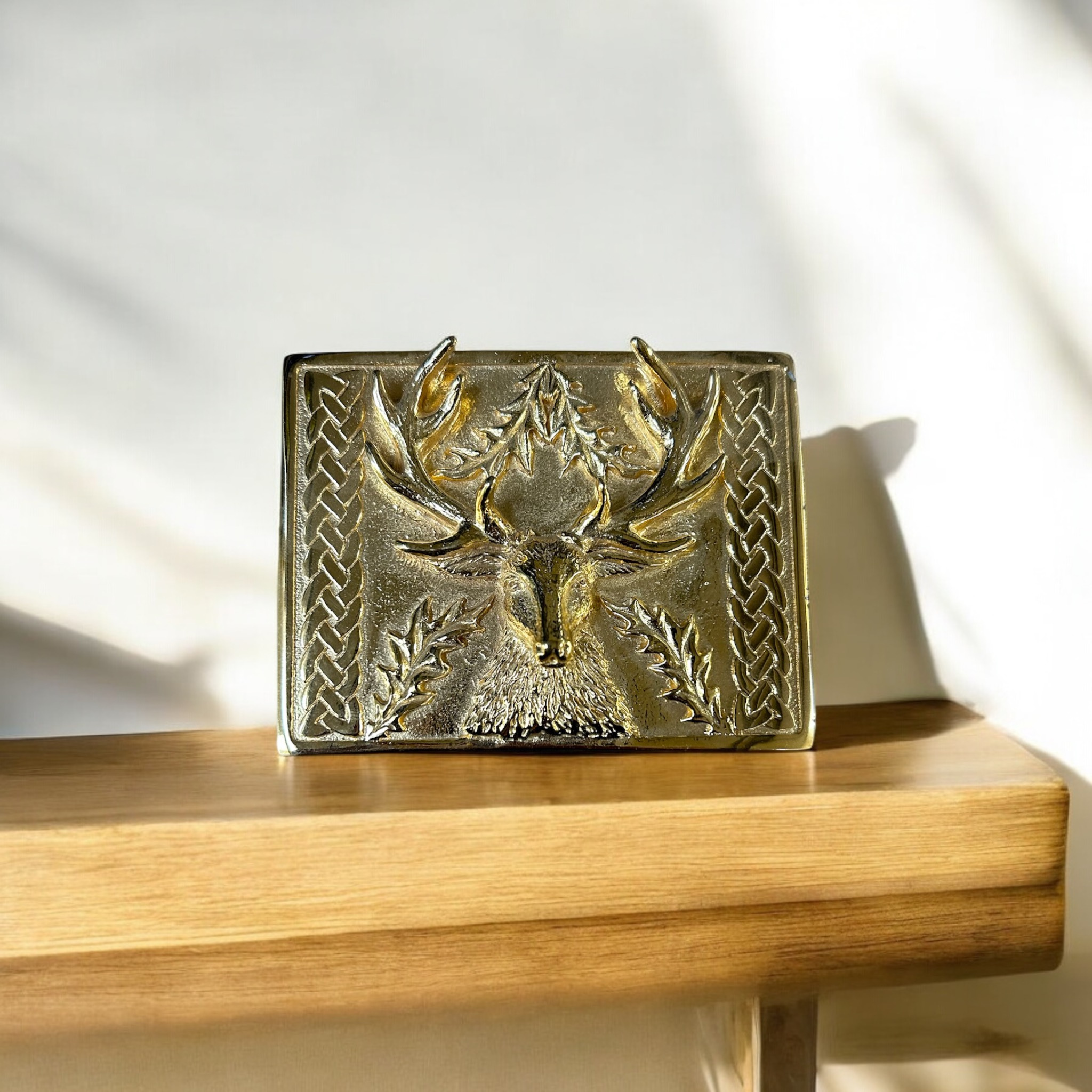 scottish stag gold plate buckle