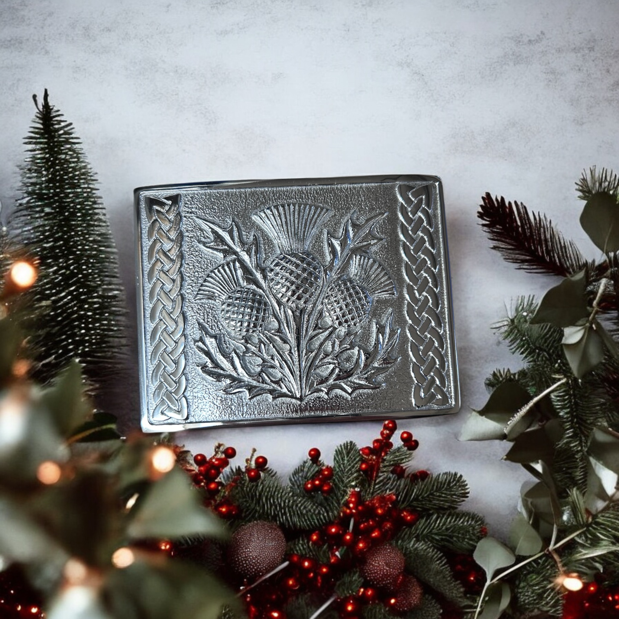 Scottish thistle silver plate buckle
