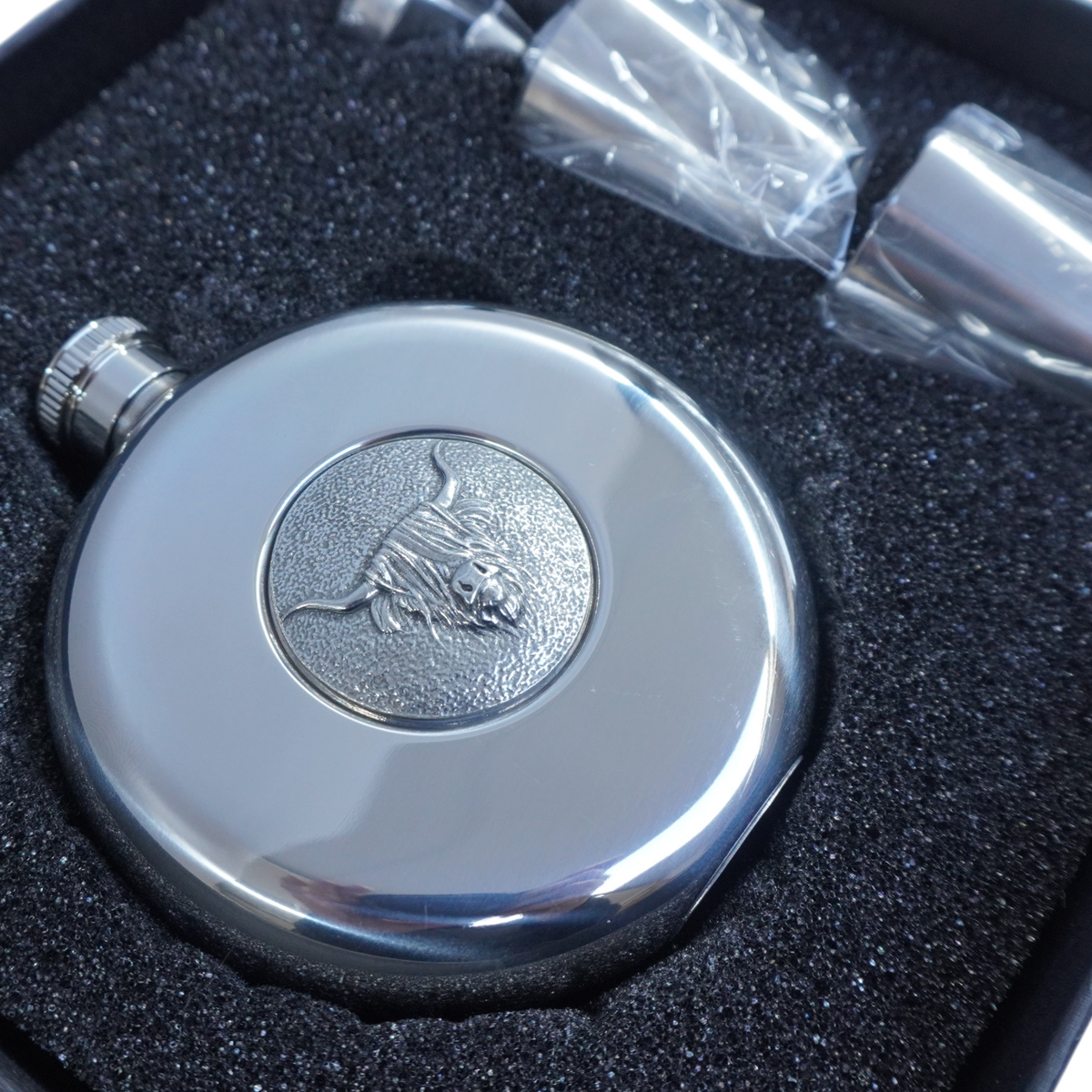 stainless steel highland cow hip flask