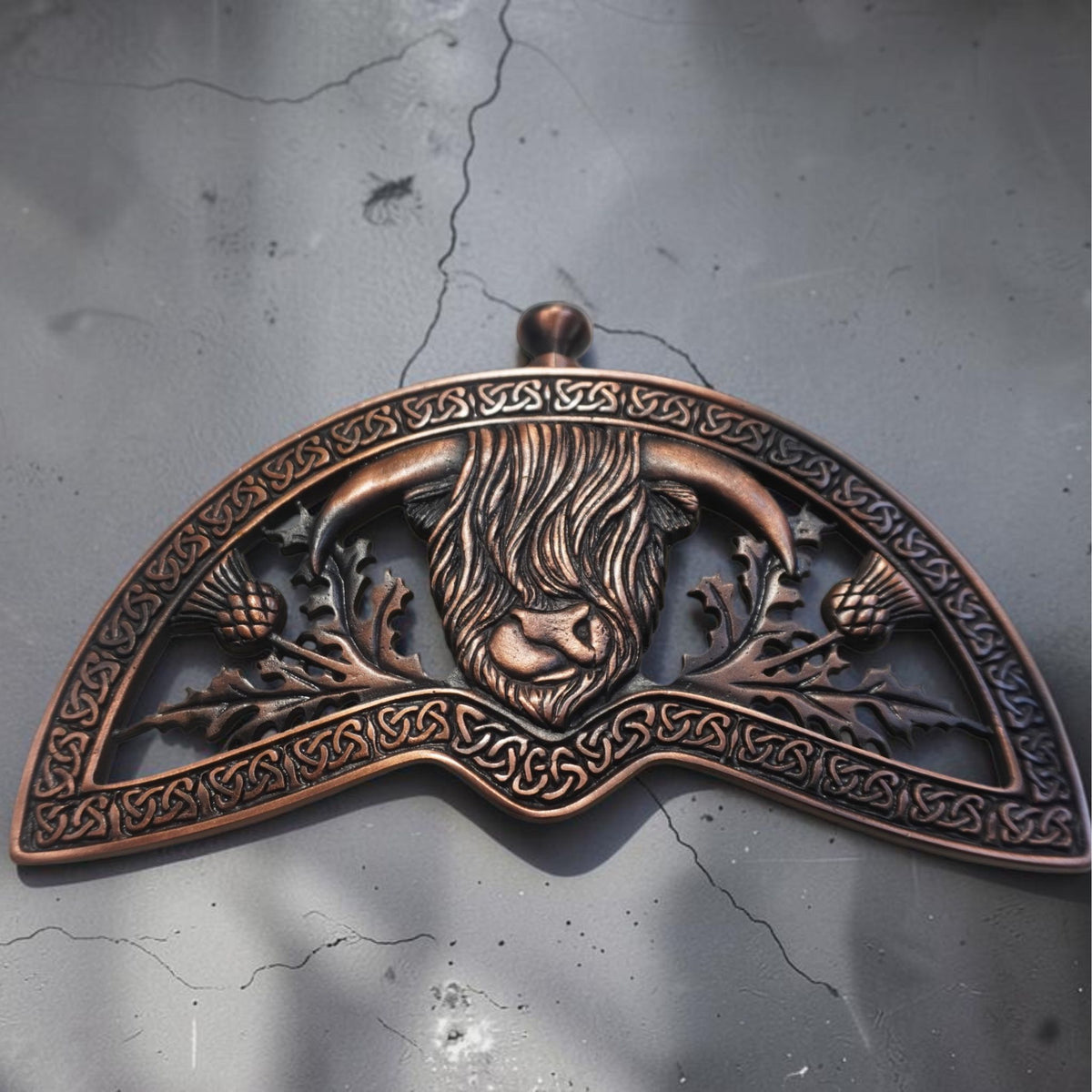 highland cow sporran cantle in copper