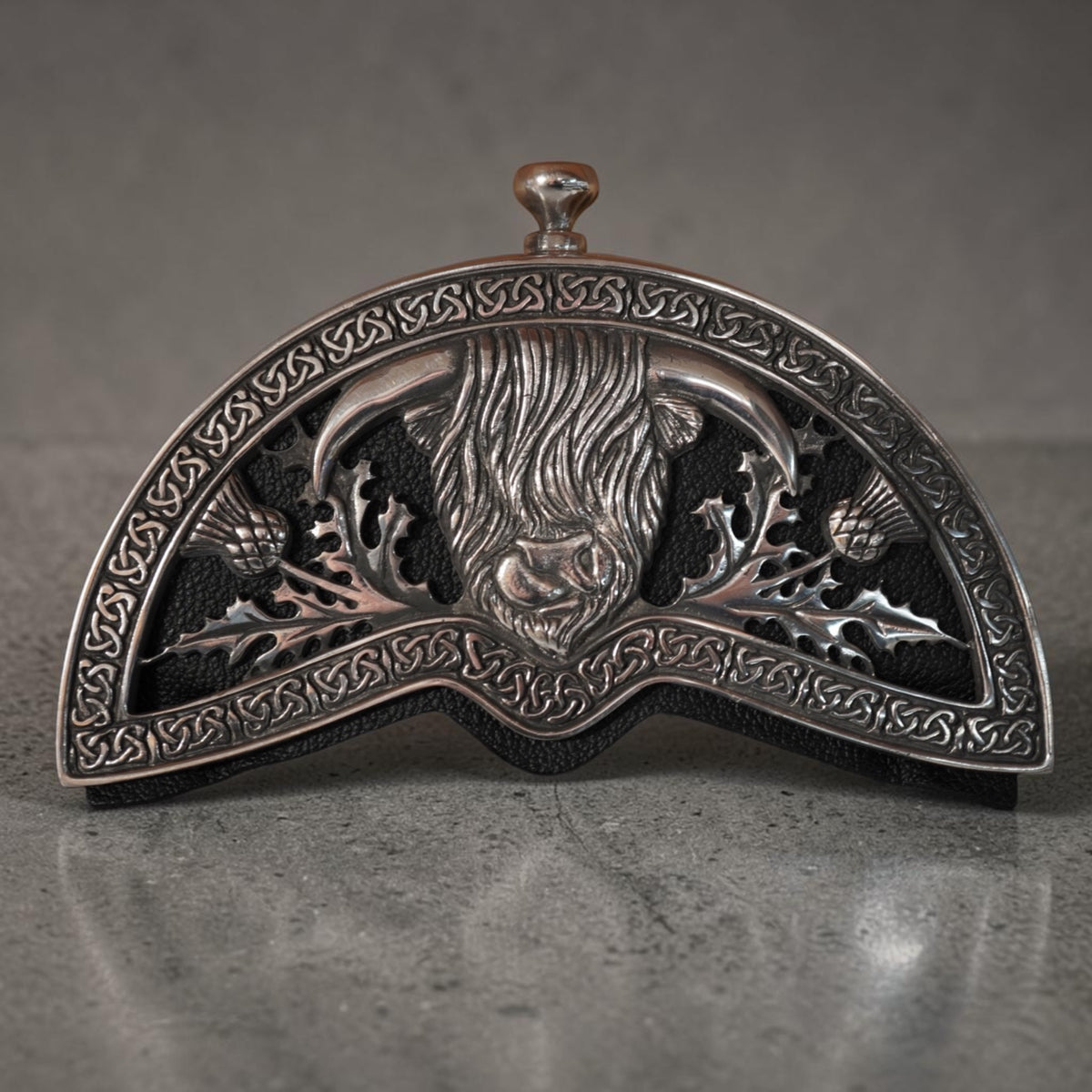 Highland Cow Sporran Cantle Chrome