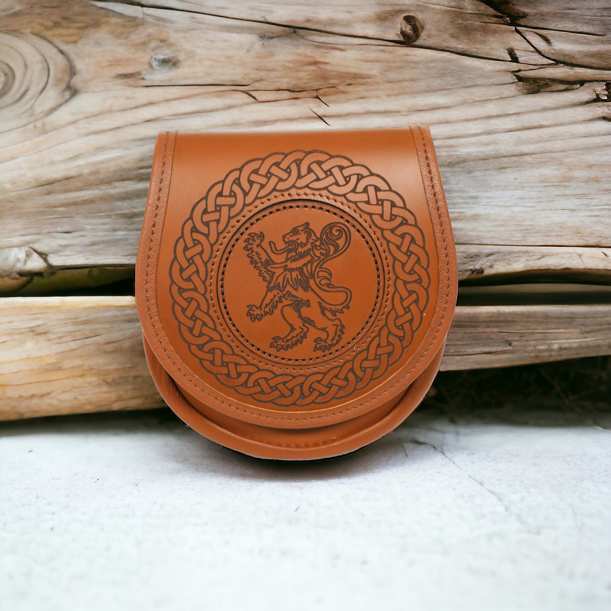 Jacobite Leather Lion Rampant Engraved Sporran