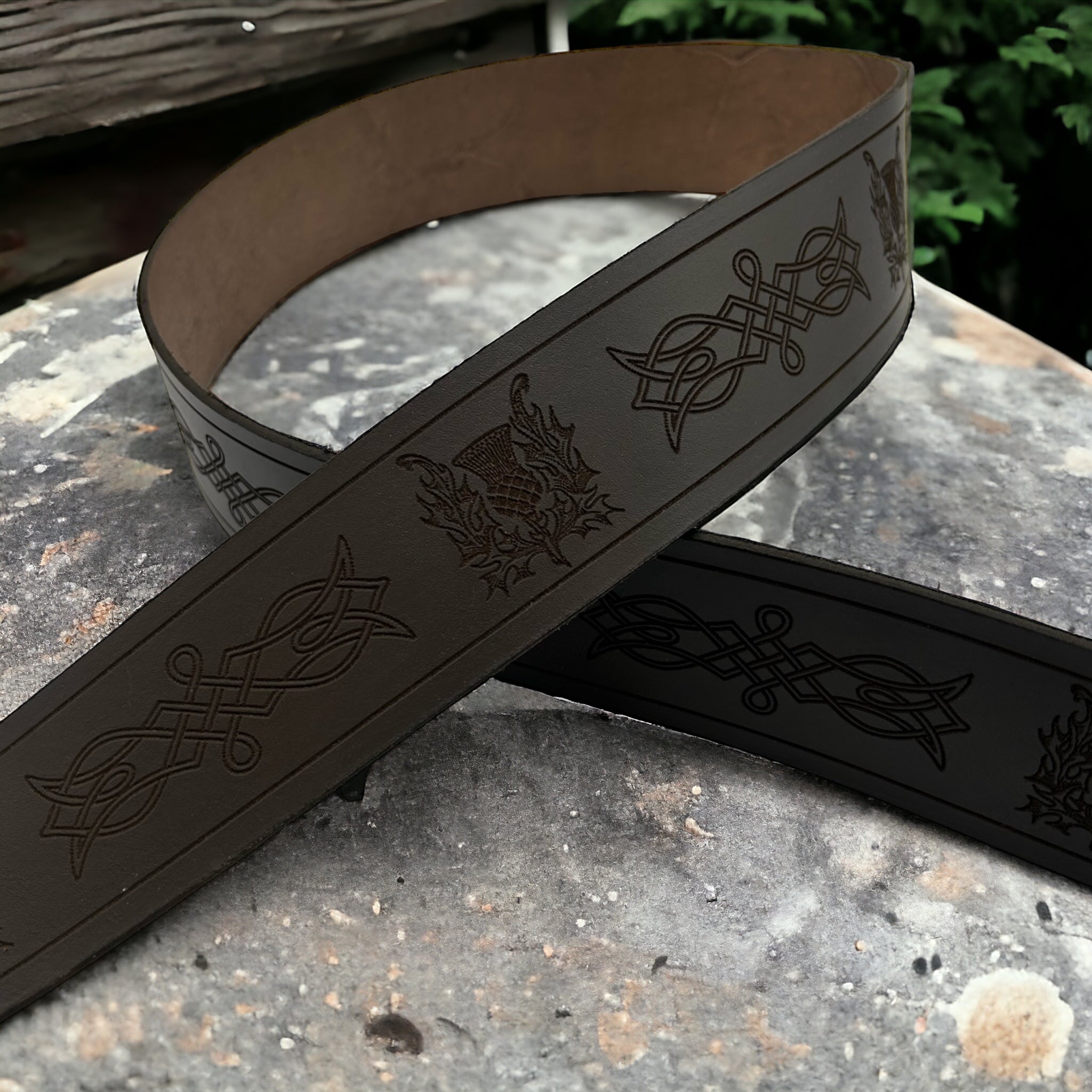 Thistle engraved kilt belt  made by Margaret Morrison