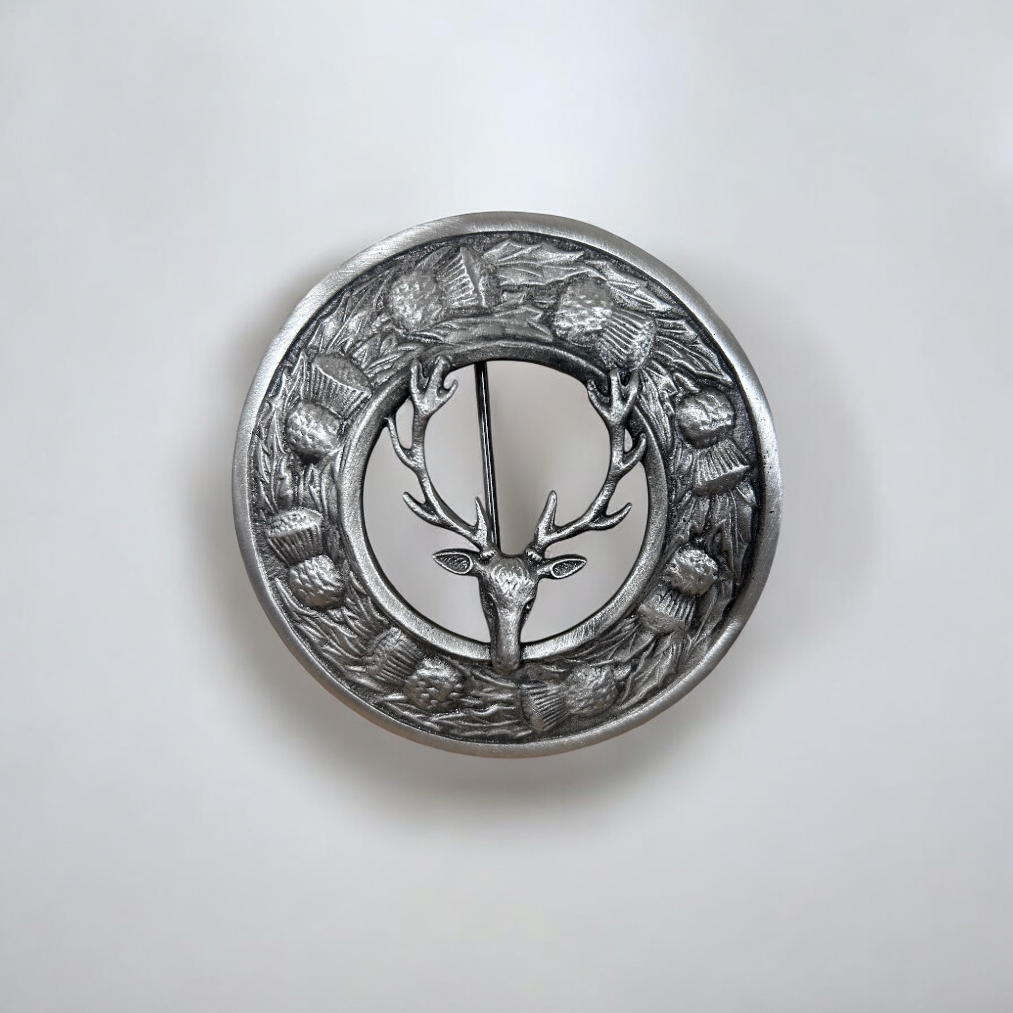 scottish stag plaid brooch antique