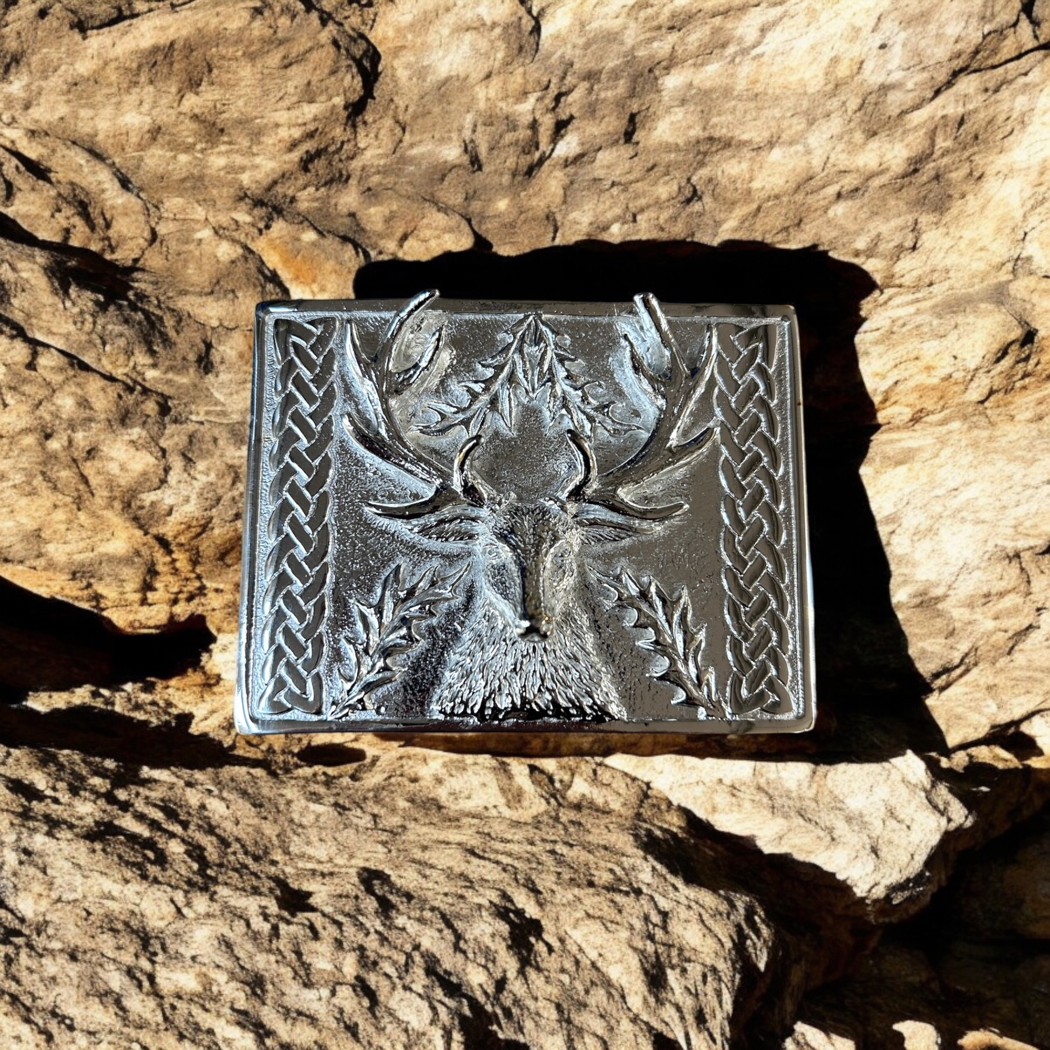 scottish stag silver plate buckle