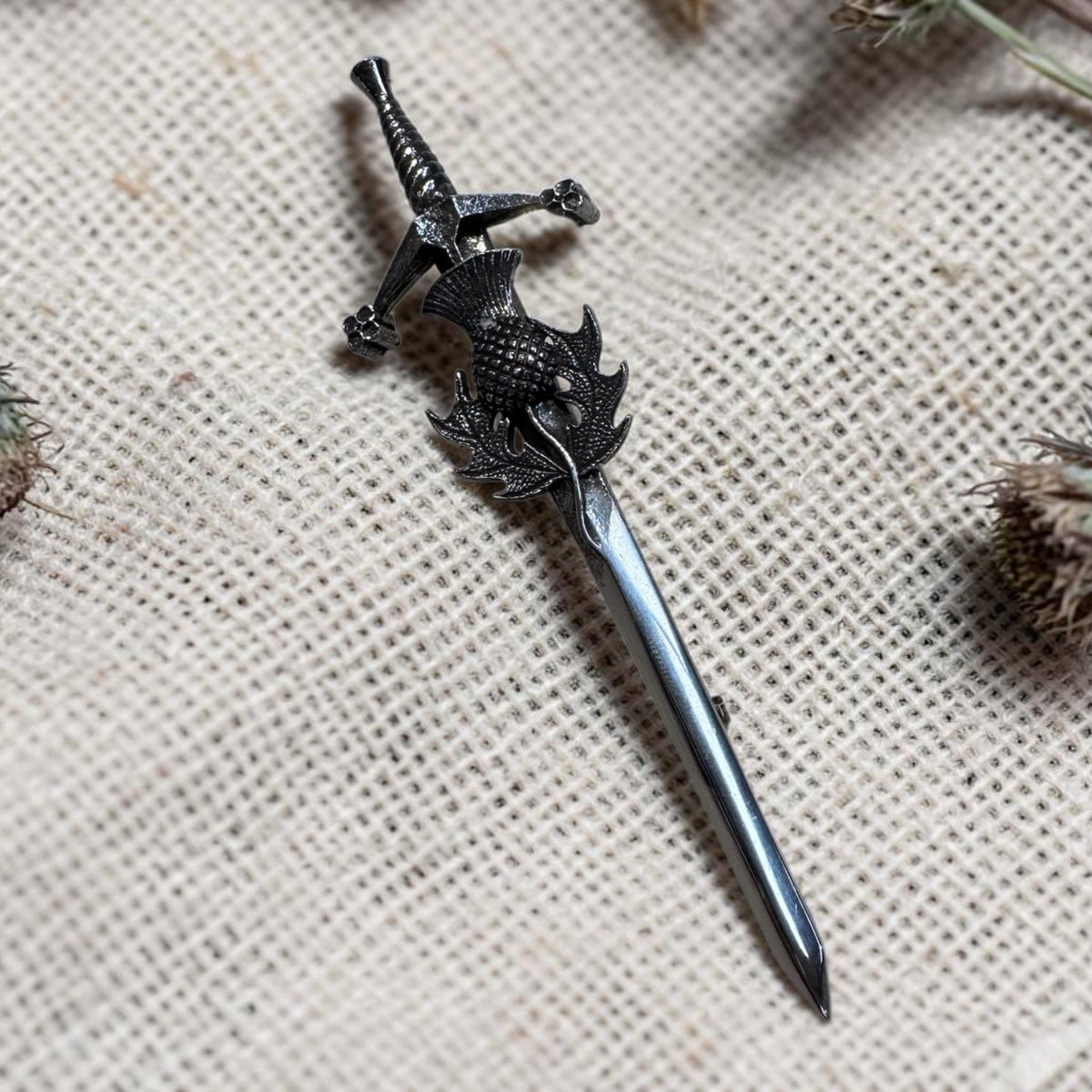 Thistle Claymore Kilt Pin by Margaret Morrison made in pewter