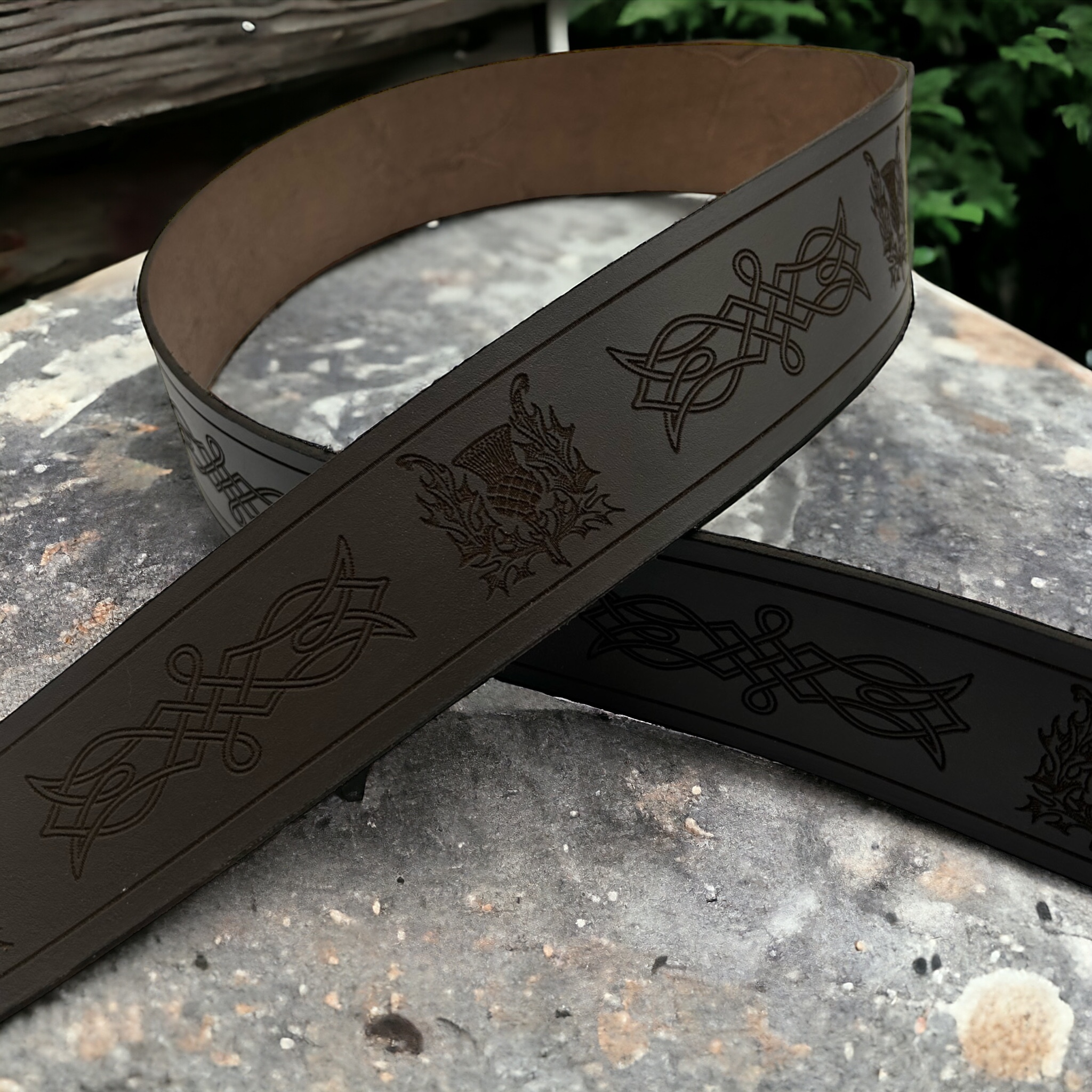 Thistle engraved kilt belt