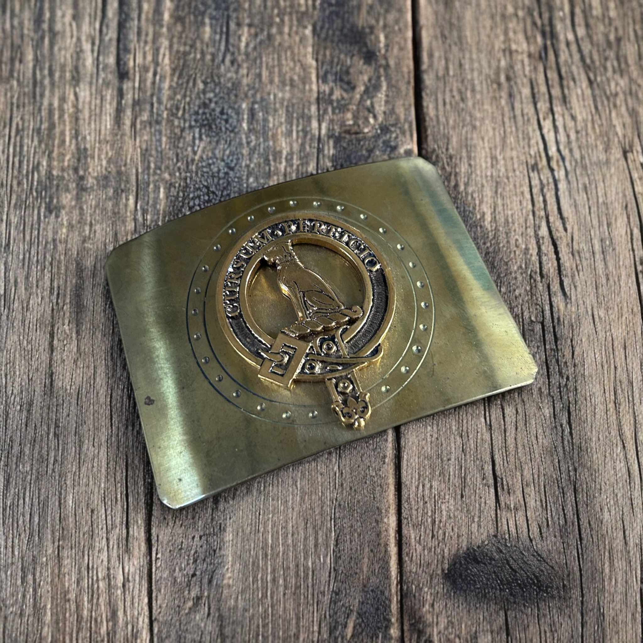 hunter clan crest buckle brass